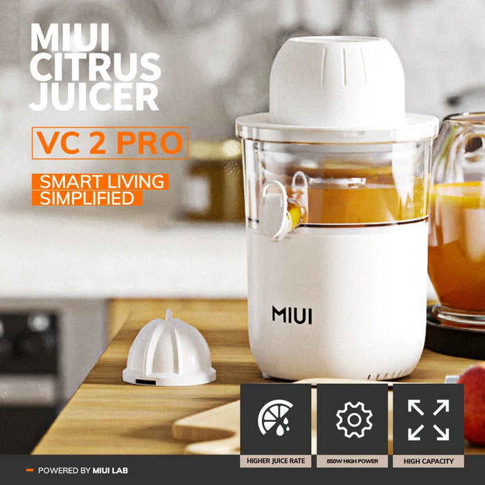 MIUI Orange Squeezer Electric Citrus Juicer Stainless Steel Quiet Juicing Large Capacity Qrange Juice Machine With 2 Cones