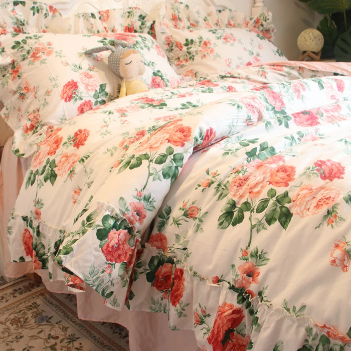 Pastoral Style American Small Floral Four-Piece Set All Cotton Pure Cotton Floral Duvet Cover Bed Sheet Fitted Sheet Bed Skirt