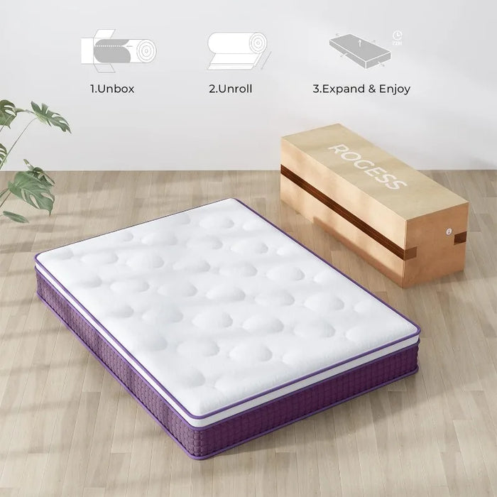 10 Inch Hybrid Mattress Queen, Innerspring Mattress in a Box, Plush Foam Mattress with Individually Pocketed Coils