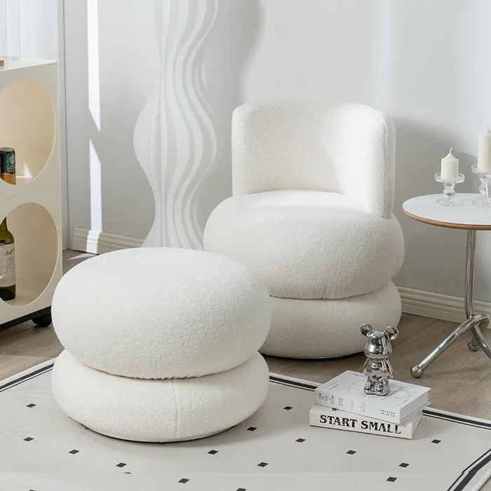 Nordic Modern Round Lamb Velvet Fabric Sofa Chair French Cream Single Casual Dressing Chair Italian Medieval Shoe Changing Stool