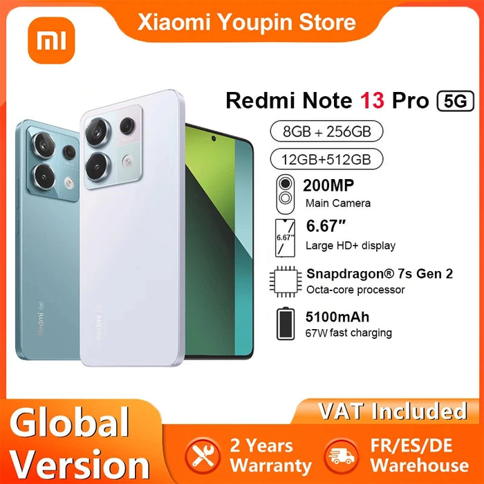 Xiaomi Redmi Note 13 Pro 5G Global Version Smartphone 6.67" AMOLED display Snapdragon 7s Gen 2 200MP OIS Camera 67W Charge