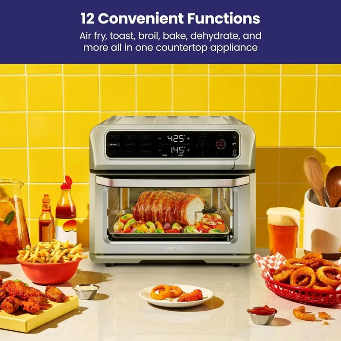 Countertop convection oven with 9 cooking and baking functions, automatic 60 minute timer closure, stainless steel