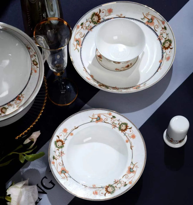 Bowl and Dish Set: household European style simple gilt edged 50 piece bone china tableware set; Tangshan Ceramic Bowl and dish