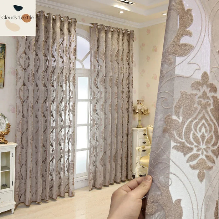 European Luxury Curtains for Living Room Bedroom Dining Custom Atmospheric Relief Tulle Door Window Sheer Curtain Room Decor