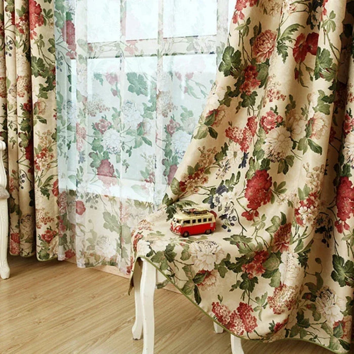 European Style Curtains for Living Dining Room Bedroom American Pastoral Flowers Printing Door Window Curtain Room Decor