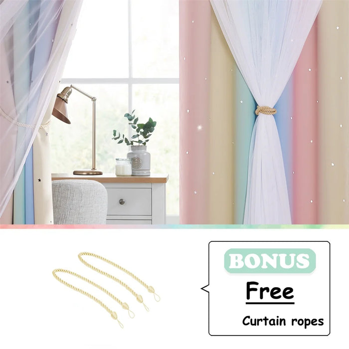 Blackout Curtain Shiny Stars Children Cloth Curtains Colorful Double Layer Star Window Curtains for Living Room Bedroom Gradient