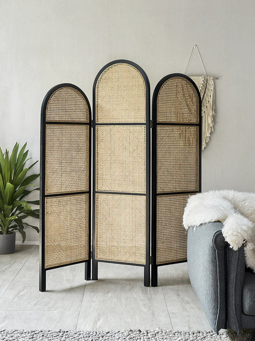 Solid wood rattan woven screen partition wall, movable folding folding screen, new Chinese style minimalist seat screen