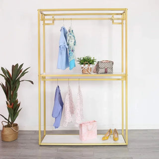 Metal Clothes Display Rack Free Standing Garment Clothing Rack With Wooden Shelves Home Furniture Wardrobe Hanger Wardrobes