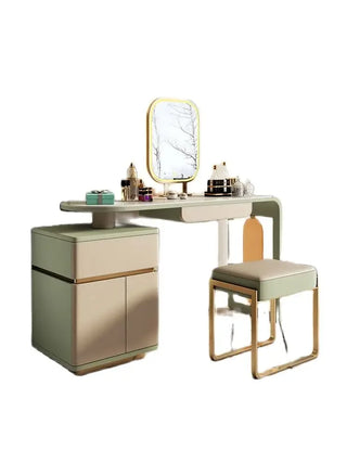 Saddle leather dresser storage cabinet, light and luxurious, modern and simple bedroom, rock plate makeup table