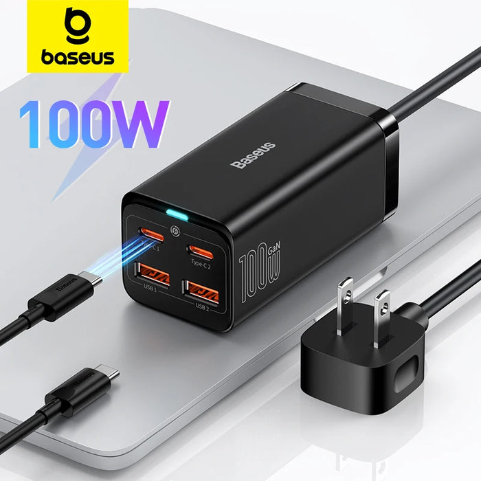 Baseus 100W 65W GaN Charger Desktop Laptop Fast Charger 4 in 1 Adapter For iPhone 15 14 13 12 Pro Max  Phone Charger Samsung