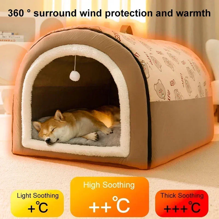 Enclosed Dog House Kennel Warm Winter Cat Cave Soft Cozy Sleeping Bed for Small Medium Dogs Cats Puppy Nest Basket Supplies 강아지