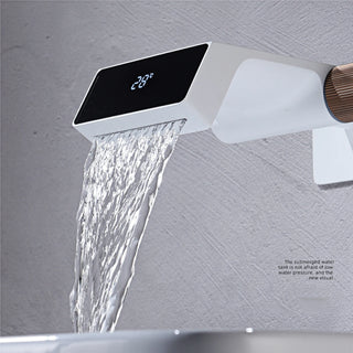 High end bathroom faucet intelligent digital display white brass wall entry design cold and hot dual control basin faucet