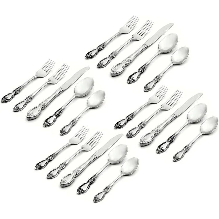 Louisiana 45 Piece Fine Flatware Set 18/10 Stainless Steel, Service for 8, Silver