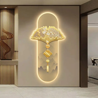Fu Lu Light Hanging Painting New Chinese Porch Decorative LED Light Fu Word Restaurant Chinese Knot Background Wall Painting New