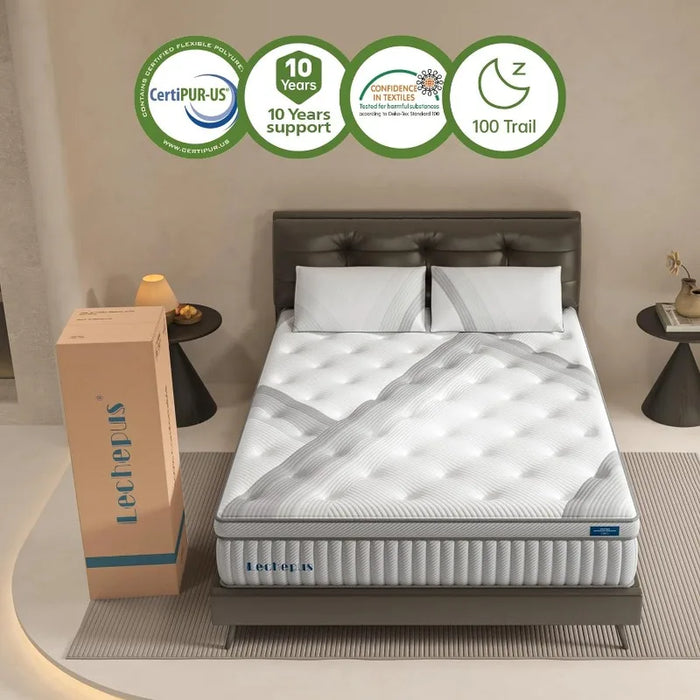 Queen Mattress, Lechepus  Medium Plush Queen Size Mattress in Box, Memory Foam Hybrid Mattress with Memory Foam