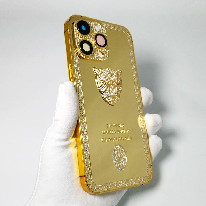 New Real Gold Plated Exquisite Deep Carving Electroplating Mobile Phone Cover Case Frame With Zircon For iphone