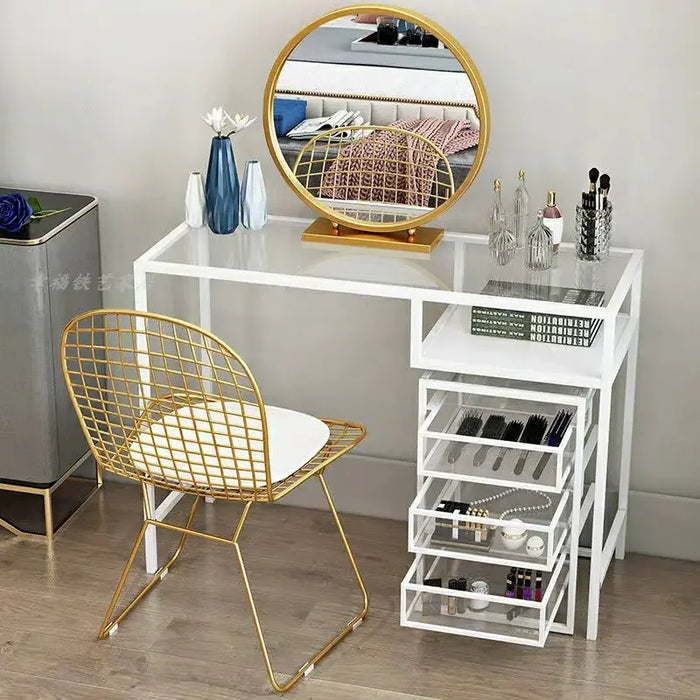 Nordic Bedroom Modern Minimalist Iron Marble Dressing Table, Hot-selling Makeup Table with Storage Rack