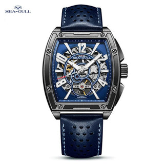 Seagull Watch Men's Fashion Blue Dial Design Full Hollow Automatic Mechanical Watch Street Fighter STREET Series 6138