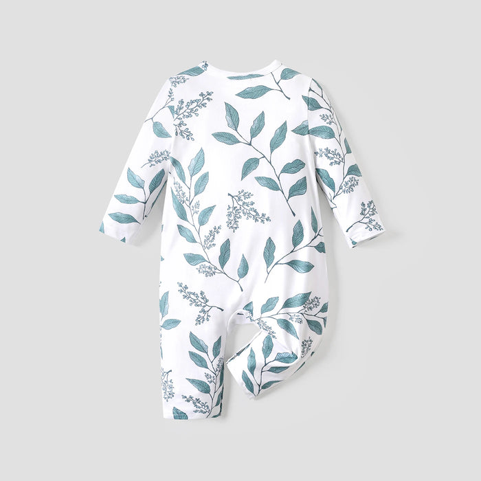 PatPat Overalls Baby Girl Clothes Newborn Romper Infant Newborn Baby Bodysuit Leaves Print Long-sleeve Snap-up Jumpsuit Sets