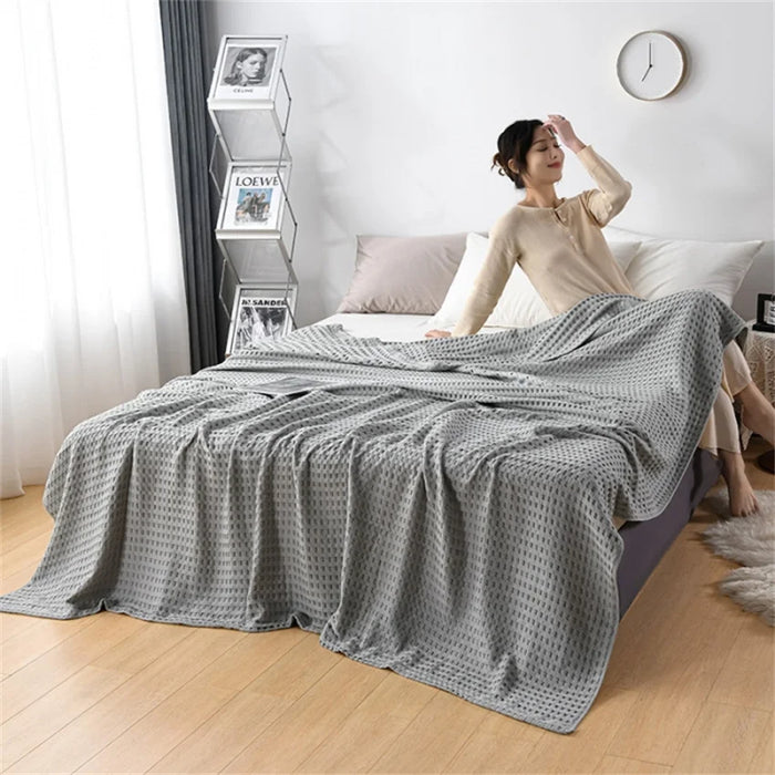 Pure Cotton Waffle Plaid Blanket Luxury Modern Throw Blanket Knitted Thin Quilt Plain Soft Cozy Sofa Cover Bedspreads On The Bed