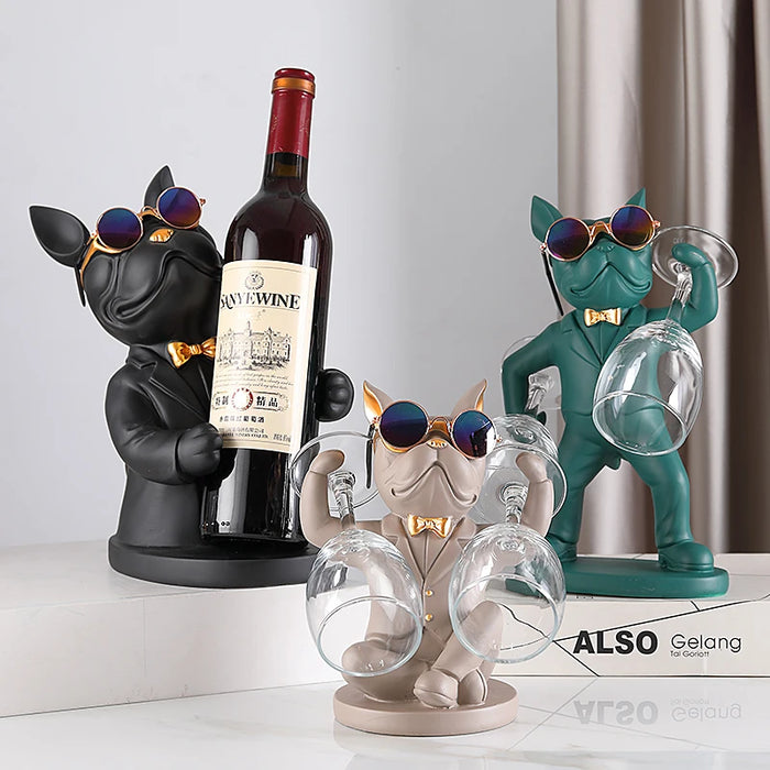 Home Decoration Dog Ornaments French Bulldog Wine Glass Holder Wine Holder Stand Table Decoration Nordic Resin Sculpture