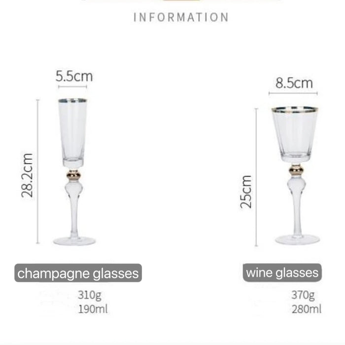 Golden Luxury Goblet 2pcs Handmade Wedding Glasses  Wine Champagne  Crystal Vintage