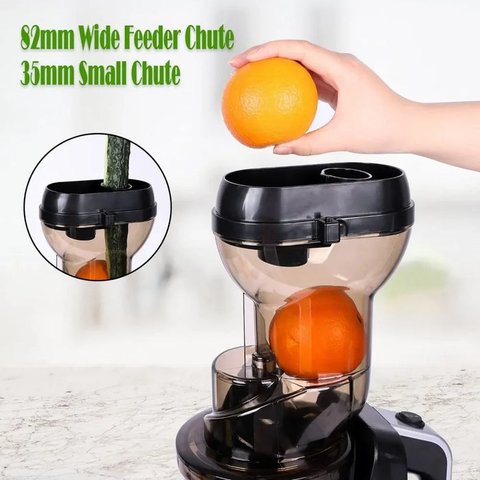 Slow Juicer Machines with Big Wide 82mm Slot 1000ml Juice Cup Cold Press Juicer for Fruits and Vegetables, BPA Free, Silver