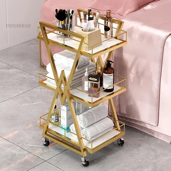 Modern Wrought Iron Salon Trolleys Salon Furniture Household Multi-layer Storage Rack with Wheels Luxury Manicure Tools Trolley