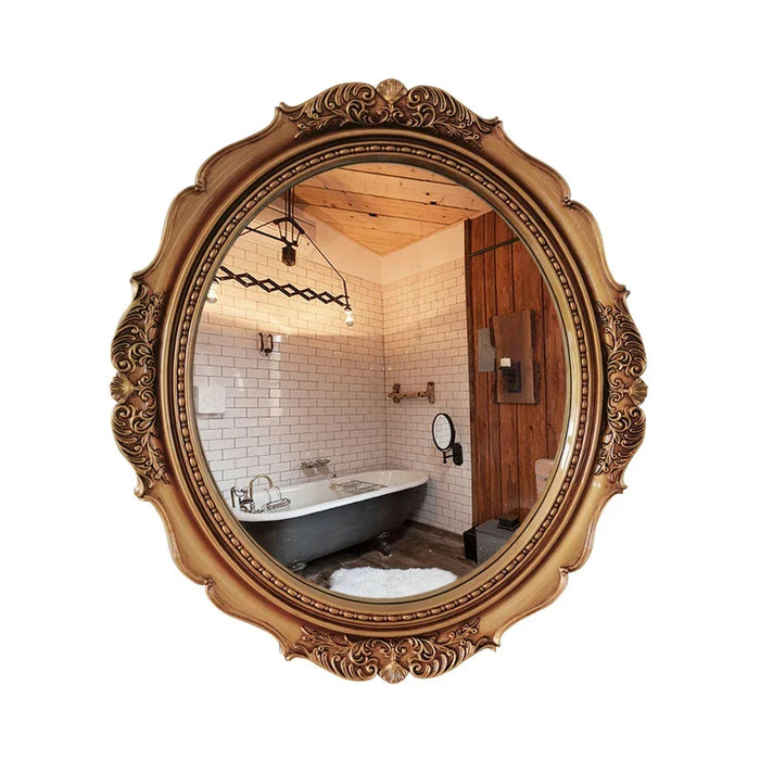 Hanging Vintage Mirror Bathroom Frame Aesthetic Vanity Mirror Gold No Fog Oval Espejo Para Ducha Afeitar Home Improvement