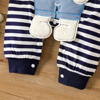 PatPat Baby Boy Clothes New Born Overalls Jumpsuit Romper Infant Newborn 95% Cotton Long-sleeve Bear Decor Striped Spliced