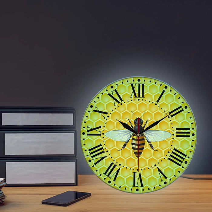 Bees on Honey Living Room Wall Art Clock Honey Bees on Honeycombs Nursery Wall Decor Bumble Bee Pollinator Modern Wall Watch