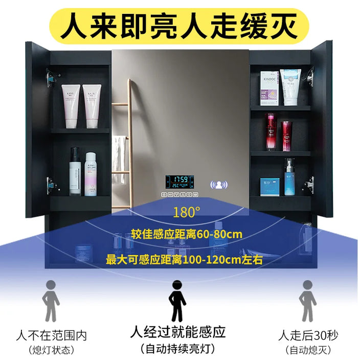 Human Body Induction Smart Mirror Cabinet Black Stainless Steel Bathroom Light with Mirror Boxes Bathroom Table Separate Mirror