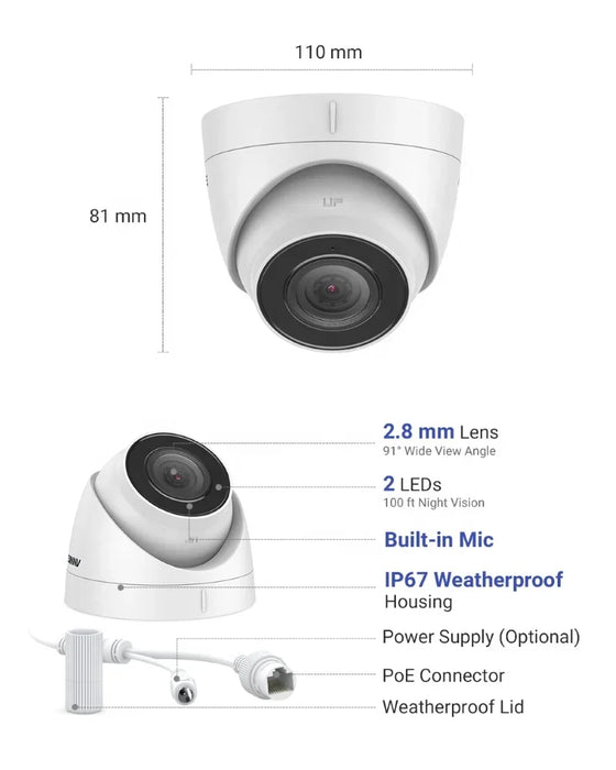 ANNKE 5MP PoE IP Security Camera Set Built-in Mic Outdoor IP67 Weatherproof CCTV Cameras Support One-Way Audio