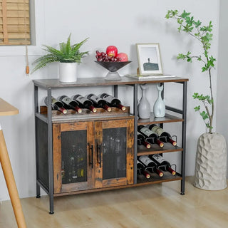 Wine Bar Rack Cabinet with Detachable Wine Rack, Coffee Bar Cabinet with Glass Holder,Small Sideboard and Cabinet with Mesh Door
