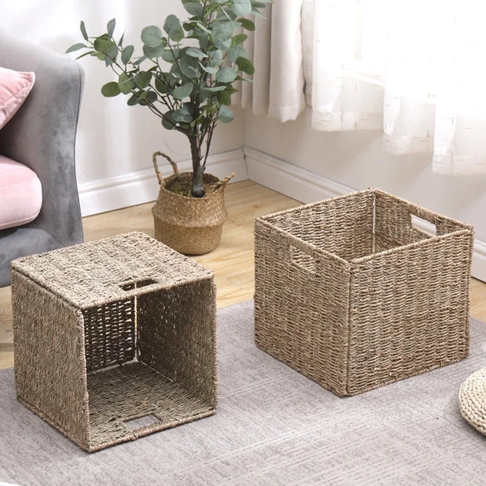 Woven Cube Foldable Storage Bins Basket Organizer With Handle Organizing Collap Laundry Cube Furniture Shelving In Closet Basket