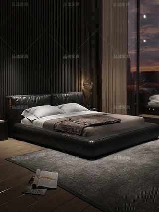 bed Light luxury leather  Nordic double  big  master room wedding  1.8m  modern simple Italian minimalist leather
