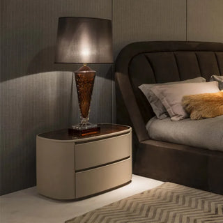 Bedside table leather simple modern bedroom net red bedside cabinet solid wood Italian storage leather cabinet art light luxury
