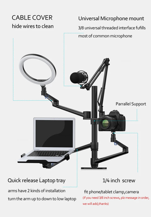 ZB-3 Floor live stand set 5-in-1 Multifunctional 10"-17" laptop stand light mount microphone camera holder youtube makeup video