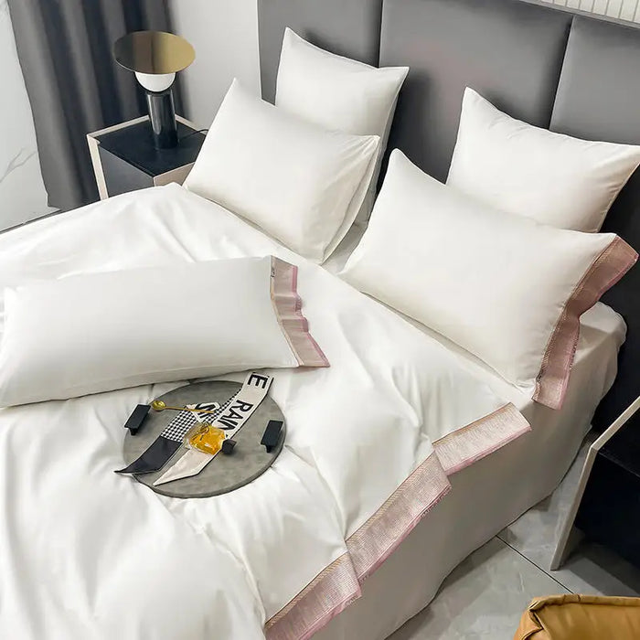 Solid Color Embroiderd Home Textile Bedding Set Luxury 4pcs White Long-staple Cotton Duvet Cover Bedspread Sheet Pillowcases