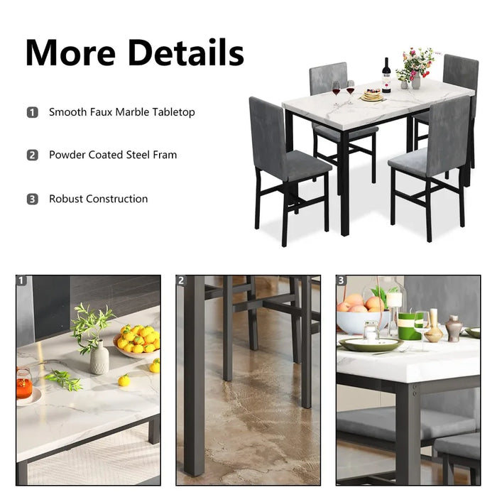 2024 New Dining Table Set for 4, 5-Piece Marble DiningTableSet with 4 Velvet Metal Frame Chairs for Kitchen