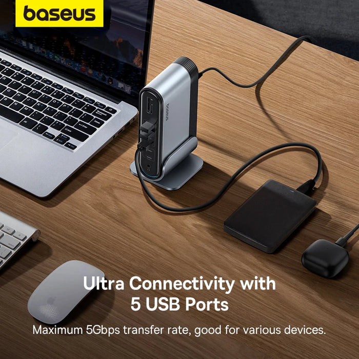 Baseus 17 in 1 Gen2 USB C HUB Dual 4K@60Hz HDMI-compatible DP USB 3.0 with Power Adapter Docking Station for MacBook Pro M1 M2