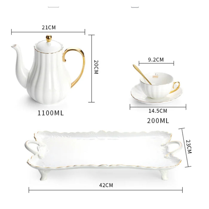 20pcs High Quality European Luxury Household Ceramic Afternoon Teapot Tea cup Sets With Tray