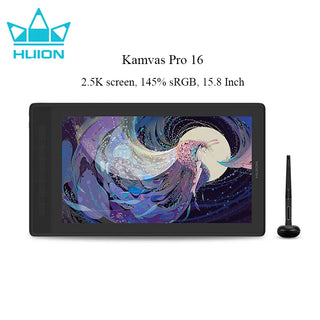 HUION Kamvas Pro 16 2.5K Drawing Monitor 145% sRGB QHD Screen Graphics Tablet Display 15.8 Inch Full Laminated Battery Free Pen