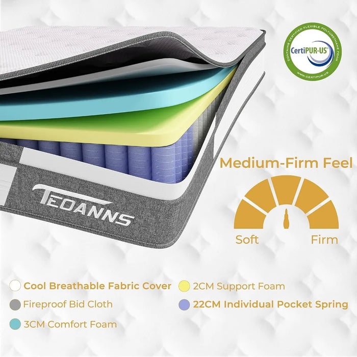 Teoanns Full Size Mattress, 10 Inch Memory Foam Mattress Bed in a Box, Hybrid Mattress Full Size for Pressure Relief & Supportiv