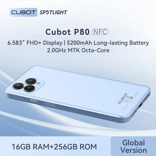 Cubot P80, Global Version Smartphone Android 13,16GB RAM(8GB+8GB), 256GB ROM, NFC, 6.583 Inch FHD+ Screen, 48MP Camera, 5200mAh