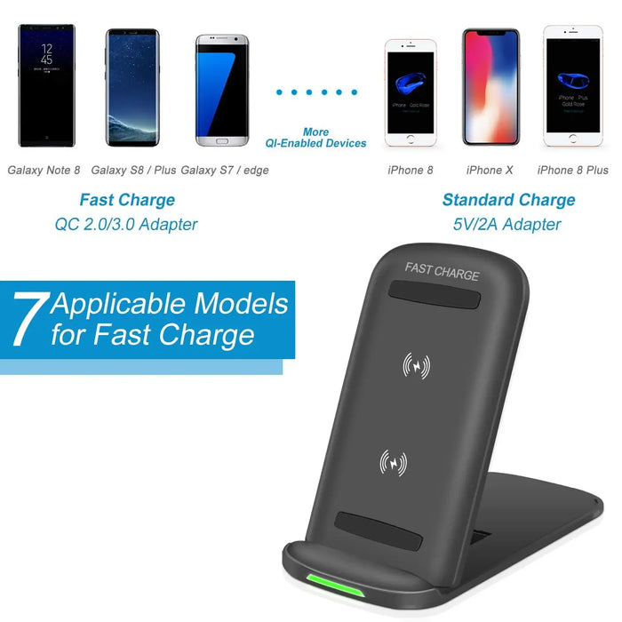 Wireless Charger Foldable Fast Wireless Charging Stand Pad Compatible for iPhone XS MAX/XR/XS/X/8/8 Plus,10W for Galaxy