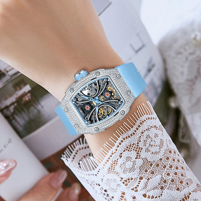 Haofa Automatic Watches for Ladies Gypsophila Case Double-sided Hollow Women's Watch Sapphire Luminous Waterproof Fashion 1909L