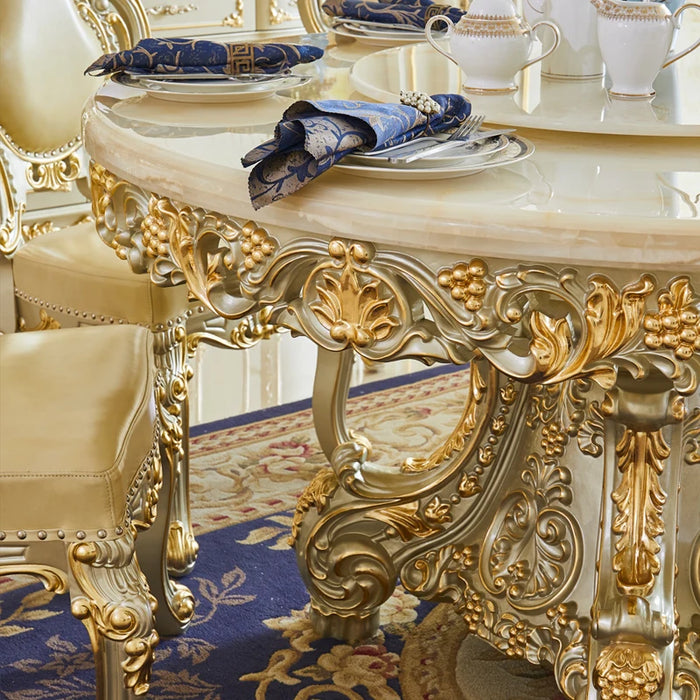 Dining room furniture European marble round dining table chair combination villa full solid wood carving large dining table gold