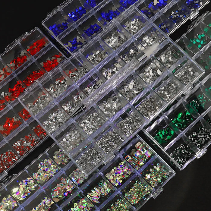 Misscheering 24 girds Nail rhinestones Mix Shapes Christmas Metal  Charm Nail art Decoration Wheel 3D Nail Jewelry Accessories