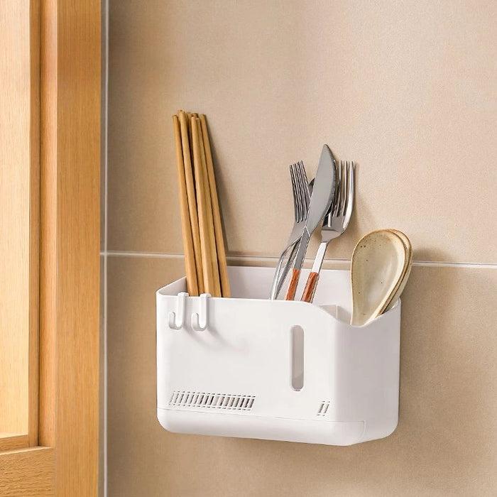 Perforation-free Chopsticks Holder Integrated Wall-mounted Chopsticks Basket Household Kitchen Cylinder Drain Rack Storage Boxes